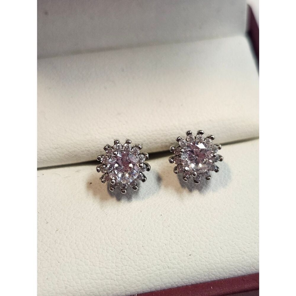 Sparkling Sterling Silver Halo Stud Earrings